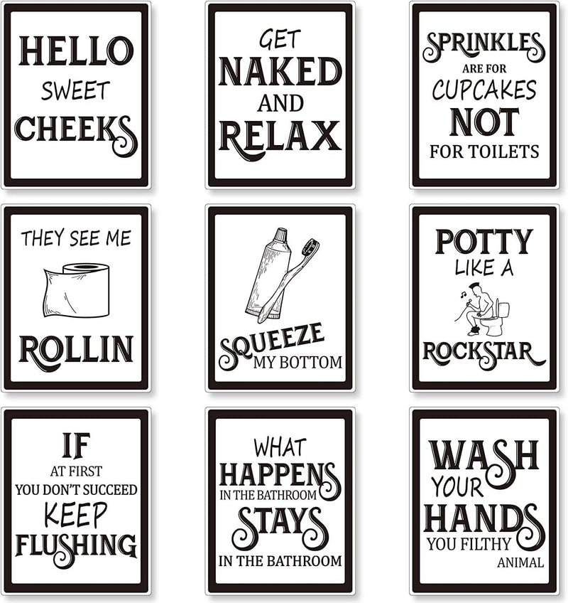 9 Pieces Bathroom Wall Decor, Funny Vintage Bathroom Sign Bathroom Quotes Sayings Art Prints Bathroom Posters for Wall Restroom Bathroom Decor Pictures, Unframed (Black Font) Home & Garden > Decor > Artwork > Posters, Prints, & Visual Artwork Zonon Black Font  