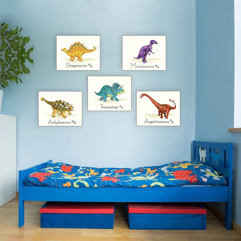 9 Pieces Dinosaur Wall Prints Dinosaurs Poster Wall Decals with Unframed Pictures Dinosaur Birthday Gift for Nursery and Kids Room Decorations