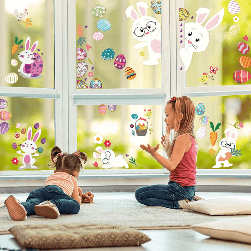 9 Sheets Easter Decorations Window Clings Stickers, Decor Cute Bunny Radish Eggs Butterfly Carrot Decals for Kids School Office Home Glass Decals for Easter Home Party Decorations Supplies