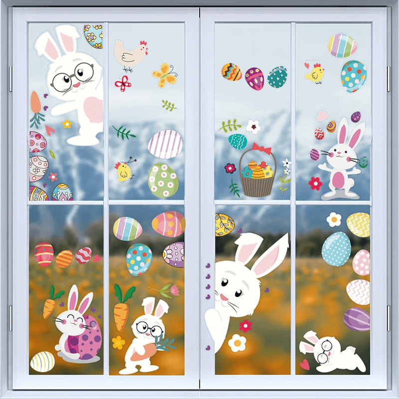9 Sheets Easter Decorations Window Clings Stickers, Decor Cute Bunny Radish Eggs Butterfly Carrot Decals for Kids School Office Home Glass Decals for Easter Home Party Decorations Supplies