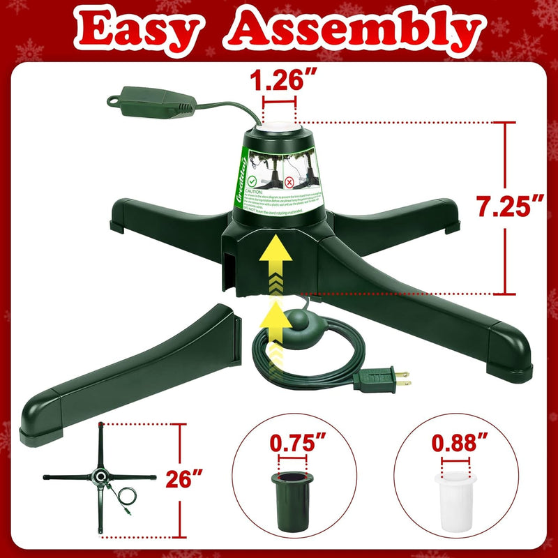 GREATDAY Electric 360-Degree Rotating Tree Stand with Foot Switch,Up to 7.5Ft and 80 Pounds Artificial Tree,With 3 Settings Trunk Diameter