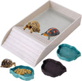 3Pcs Tortoise Water Dish with Ramp Turtle Food Water Bowls Rock Reptile Water Dish Tortoises Habitat Accessories Turtle Reptile Bathing Pool (Brown)