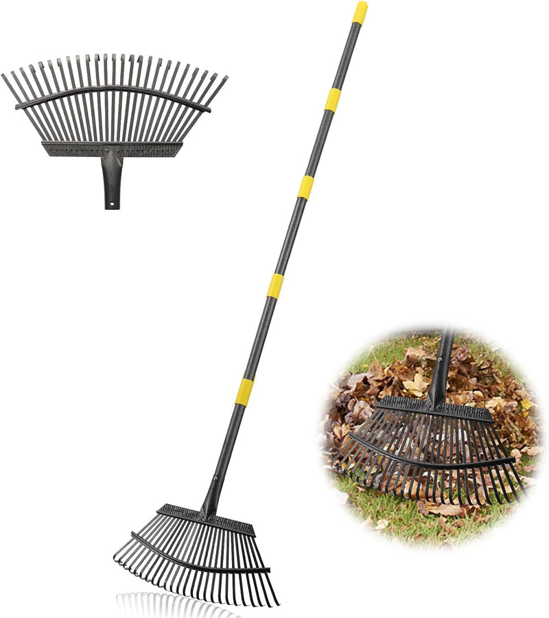 Garden Rake -Small Leaves Rakes for Gardening - 11 Metal Tines 8.5" Wide - 78" Long Handle Leaf Rakes for Lawns Heavy Duty for Yard Lawn Shrub Garden Beds