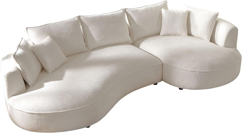 124.8'' Modern Curved Fabric Sectional Sofa Couch, Upholstered Couch with Pillows, Right Hand Facing Sofa for Living Room (White Right-Facing)