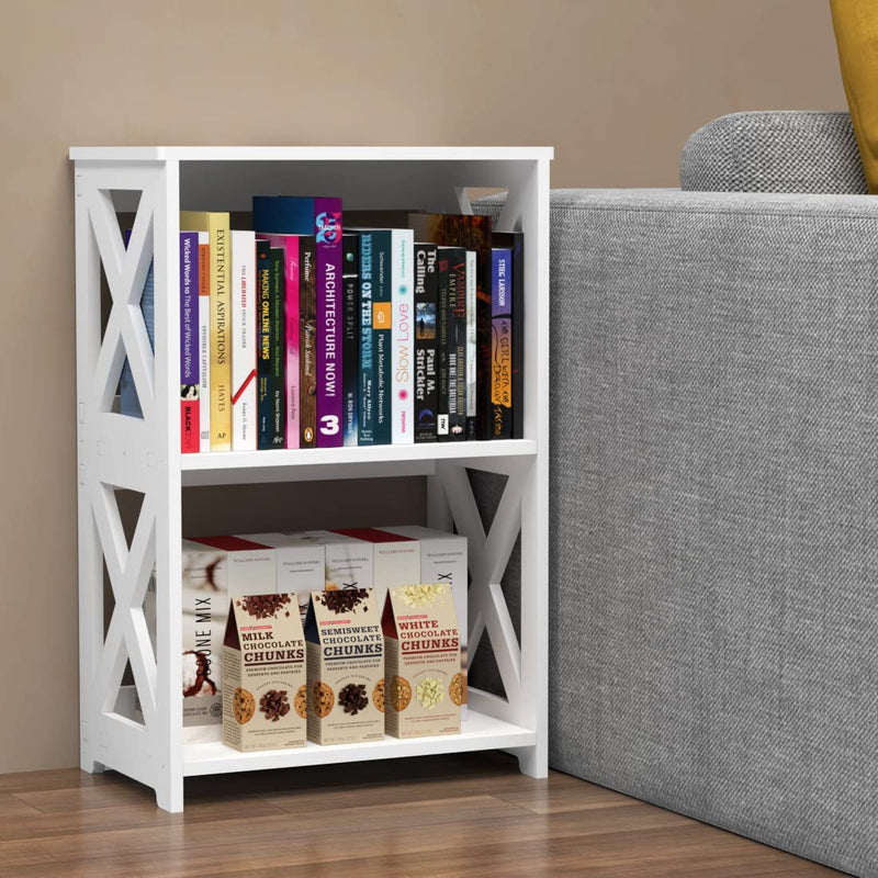 End Table & Side Table 3-Tier, 2 Shelf Small Bookcase, Bookshelf, Simple Nightstand, Bedside Table with for Bedroom, Bathroom, and Living Room Display Rack, White