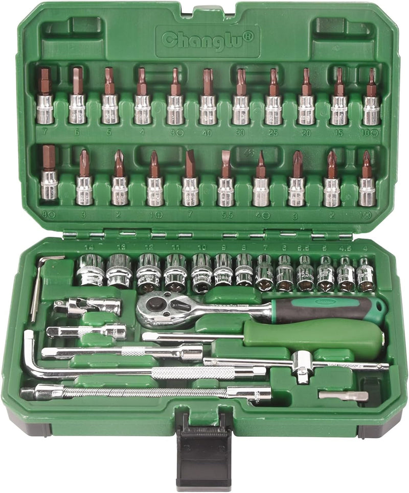 108Pcs 1/2" 1/4" Socket and Drive Tool Set Mechanics Tools Kit Sockets Ratchet Wrench Set Metric Drive Socket Set, 1/2" 1/4" Drive Sizes with Plastic Toolbox