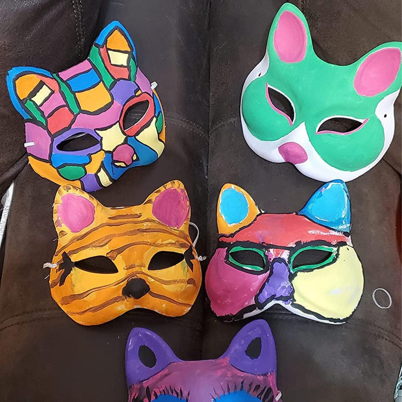 Fox Mask DIY Paintable Cosplay Accessories Mask for Party Masquerade Costume Halloween, Pack of 5