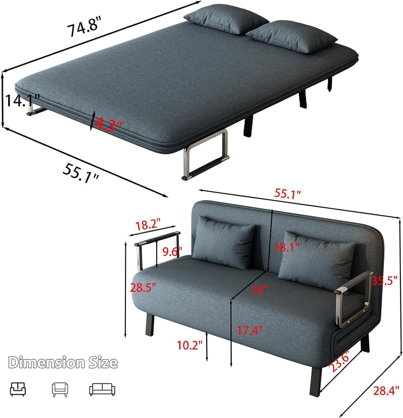 Convertible Sleeper Sofa, 55″ Tri-Folding Queen Sofa Bed with Adjustable Backrest, Velvet Comfy Loveseat Sleeper, Sleeper Sofa Bed for Adults, Modern Futon Sofa Bed for Bedroom Living Room (55In)