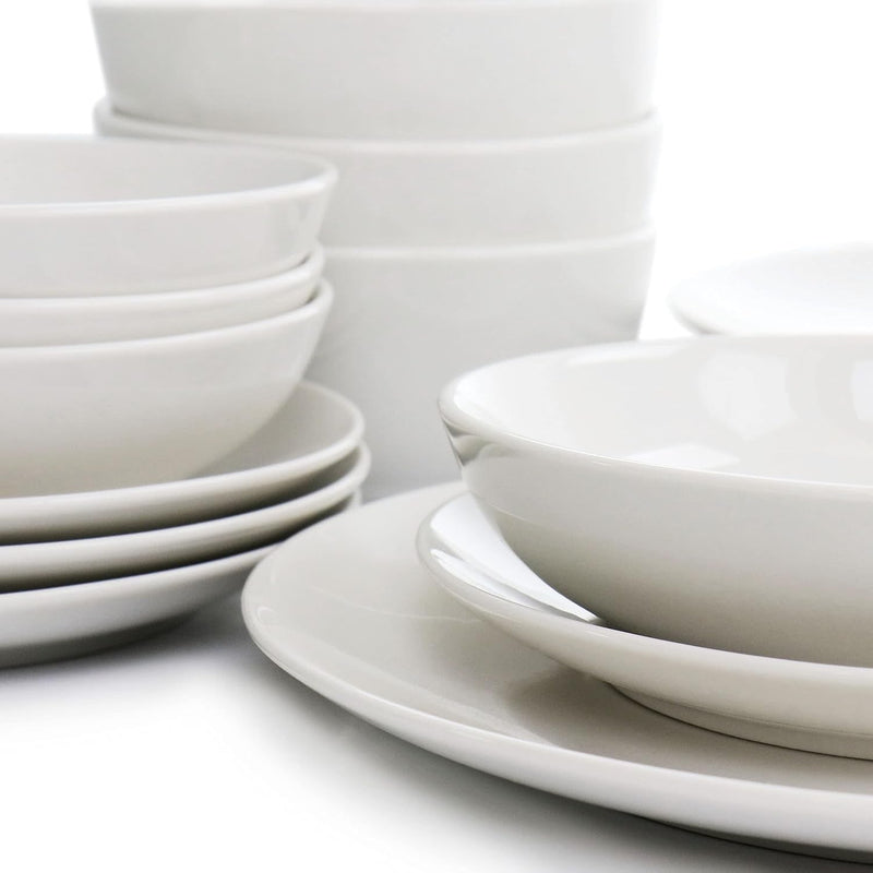 Elama White Porcelain Dish Dinnerware Set, 16 Piece, Camellia