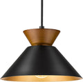 ELYONA Modern Pendant Lights Kitchen Island, Solid Wood Hanging Lamp with Matte Black Metal Shade & Gold Inner Finish, Farmhouse Pendant Light Fixtures for Dining Room, Bedroom, Living Room, Hallway