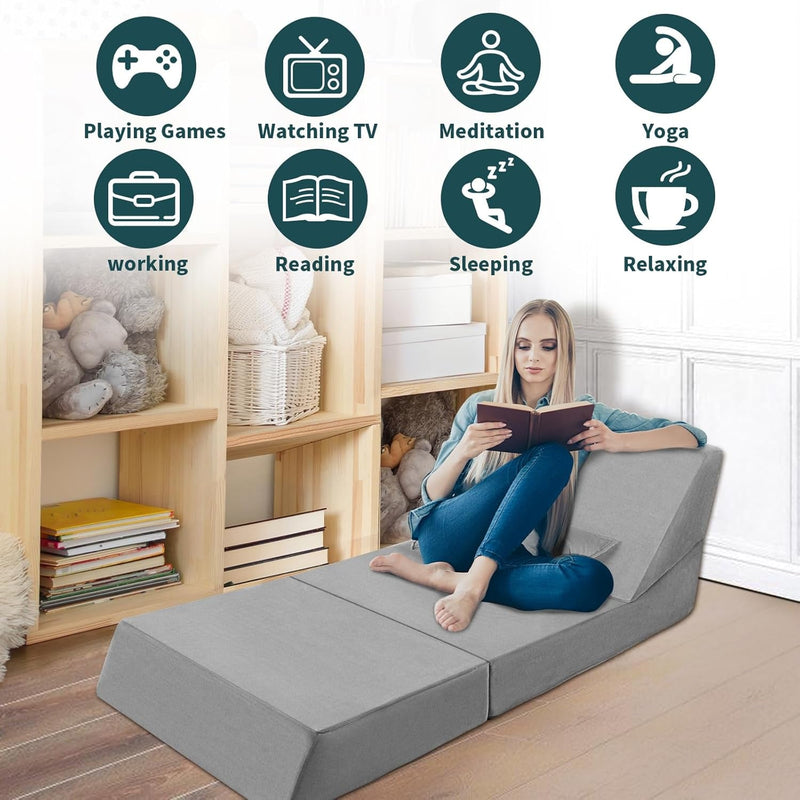 3-In-1 Folding Sofa Chair Bed Convertible Sofa with Pillow,Floor Futon Couch Comfy Lounge Chair Mattress, Portable Fold Out Couch Guest Bed for Adults, Home Office, Apartment, Dorm (Deep Grey)