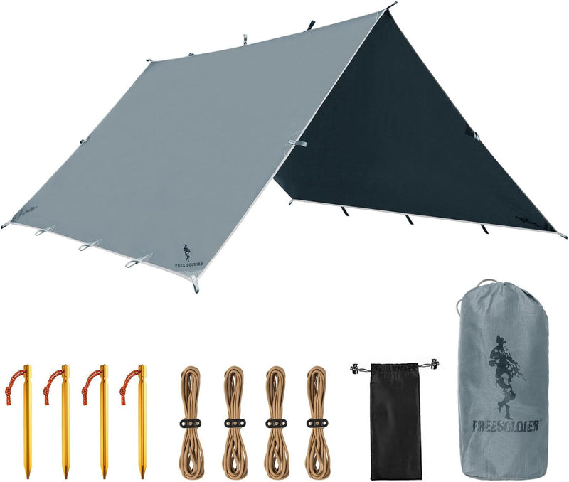 FREE SOLDIER Waterproof Portable Tarp Multifunctional Outdoor Camping Traveling Awning Backpacking Tarp Shelter Rain Tarp (Brown)