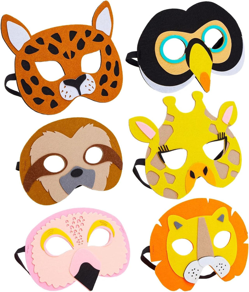 BLUE PANDA 12 Pack Felt Animal Masks for Kids, Jungle Safari Party Favors for Birthday (7X7.2 In)