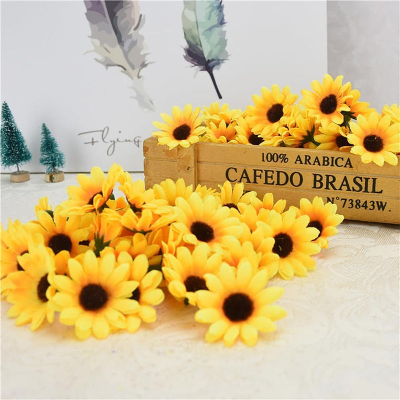 10 Pcs Yellow Artificial Sunflower Heads, Fake Fabric Flowers, Decorative Floral Embellishments for Wreaths, Weddings, Crafts