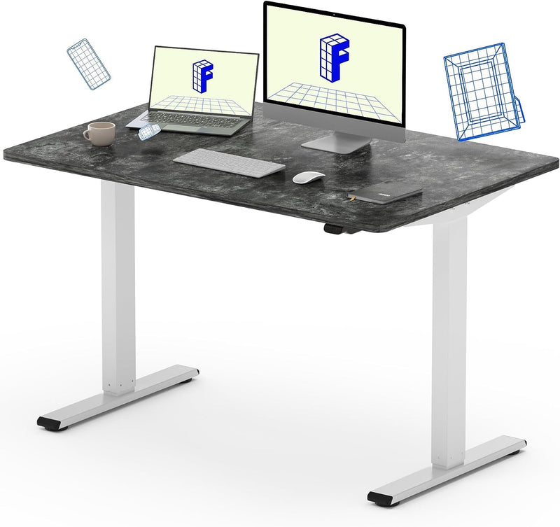 FLEXISPOT EC1 Essential Adjustable Desk, Electric Standing Desk Sit Stand Desk (48X24 Inch, Gray Frame+Marble Grey)