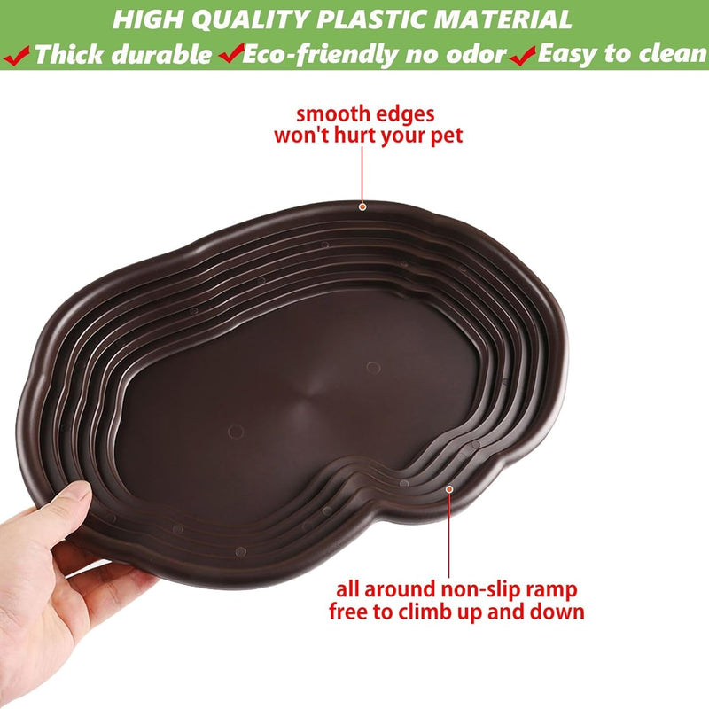 3PCS Tortoise Water Bowl with Ramp Leaf Tortoise Water Food Dish Turtle Pool Tortoise Bathing Pool Reptile Water Dish Large Soaking Dish Box Turtle Habitat Accessories