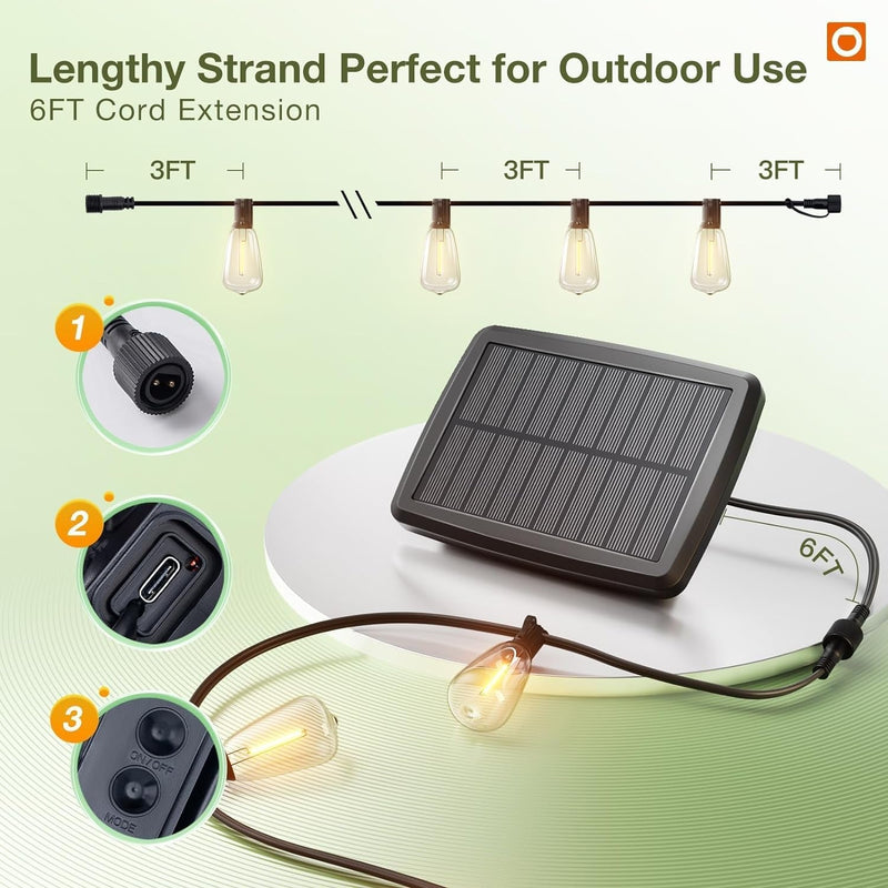 Addlon 54(48+6) FT Solar String Lights Waterproof,Patio Lights Solar Powered with Remote & USB Port 15+1 LED Shatterproof Bulbs 3 Light Modes, Dimmable Solar Lights for Camping Backyard Garden