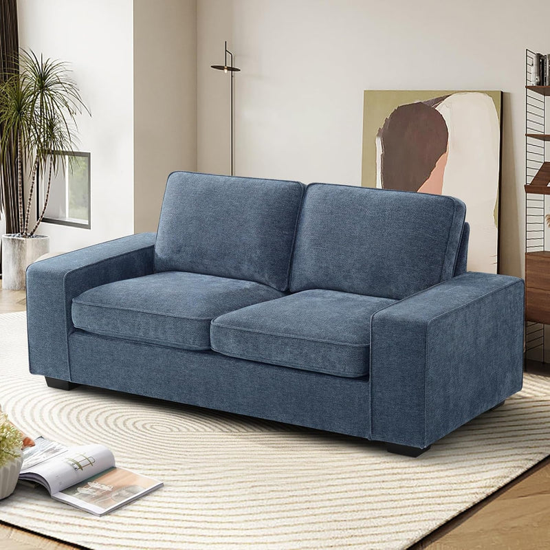 EASELAND Sofa Couch, 88" Chenille Loveseat for Living Room, 3 Seater Lounge Sofa for Bedroom with Removable Back and Seat Cushions, Modern Deep Seat Comfy Couch with Solid Wood Legs and Armrest (Blue)