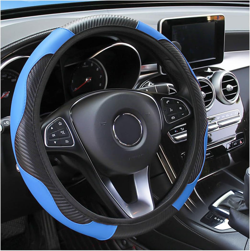 Car Steering Wheel Cover, 15 Inch Carbon Fiber Microfiber PU Leather Elastic Steering Wheel Protector for Men Women, Anti-Slip Breathable Car Interior Accessories for Most Cars (Red)