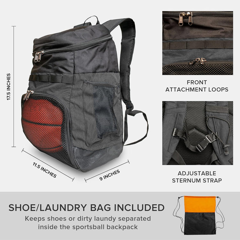 25L Basketball Backpack with Ball Compartment - for Sports Equipment, Gym, Travel