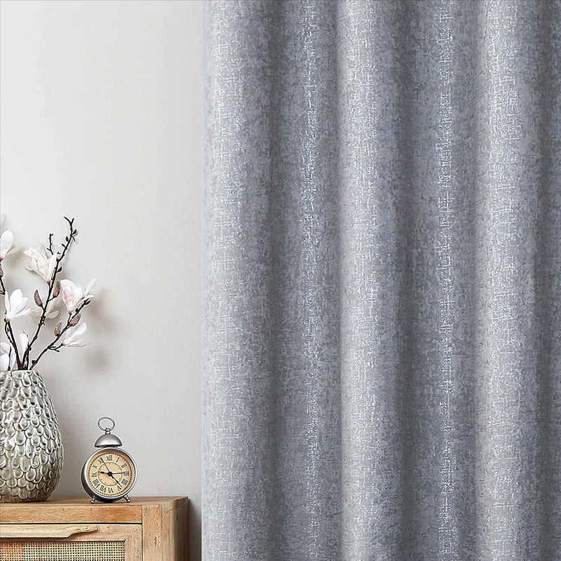 Bujasso Grey Metallic Room Darkening Window Curtains Luxury Silver Sparkle 75% Blackout Curtains 84 Inch Chic Glitter Gray Drapes for Living Room Bedroom Grommet Top 2 Panels,W52 Xl84