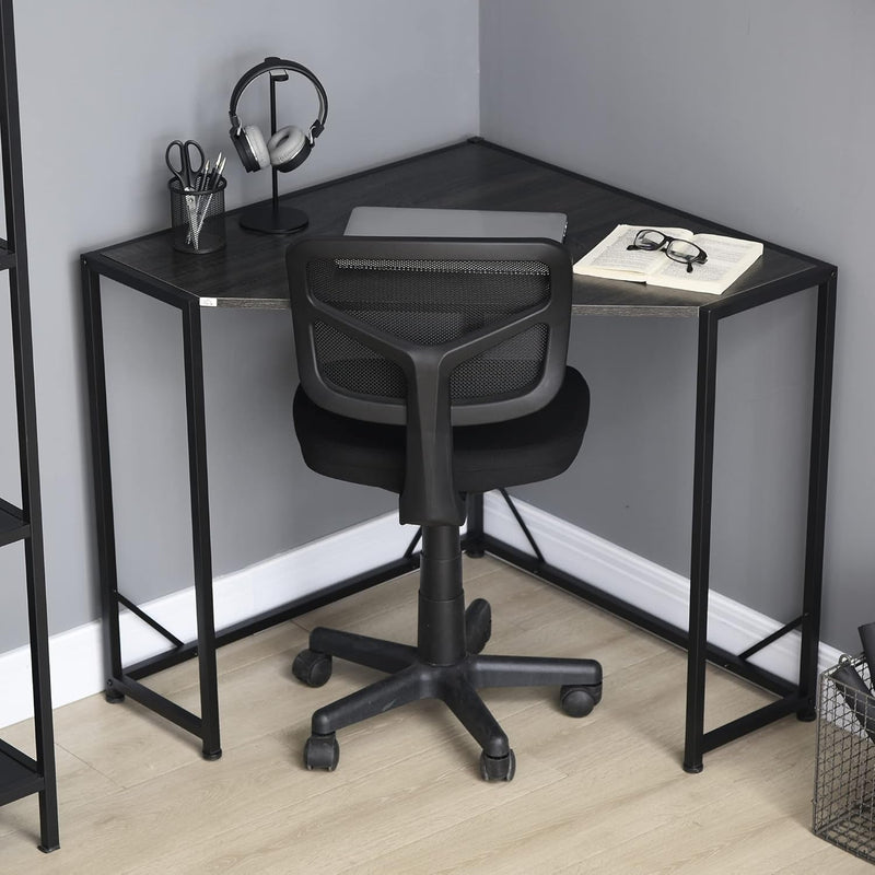 HOMCOM Space-Saving Corner Desk, Small Computer Desk with Metal Frame, Writing Desk for Home Office, Small Spaces, Gray