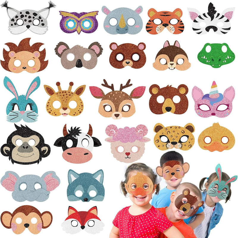 48 Pcs Safari Jungle Animal Masks Wild Animal Theme Birthday Party Favors Costumes Dress up Party Supplies 24 Designs Animal Masks for Kid Halloween