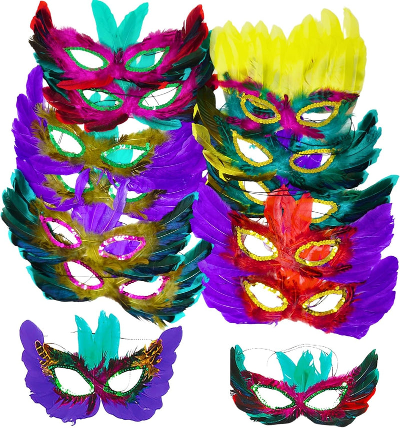 4E'S Novelty Bulk Mardi Gras Masks with Feathers for Adult Men Women, Masquerade Party Masks for Party Outfit Accessories