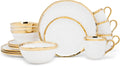 Elanze Designs 16-Piece Metallic Bubble Porcelain Ceramic Plates Bowls Mugs Dinnerware Set - Service for 4, White with Gold Accents