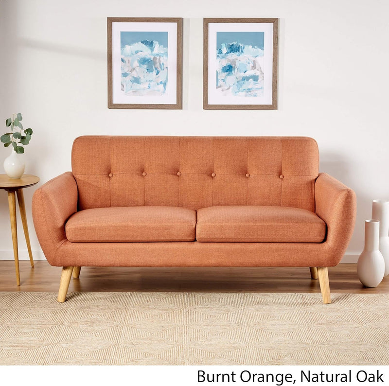 Christopher Knight Home Josephine Mid-Century Modern Petite Fabric Sofa, Burnt Orange / Natural