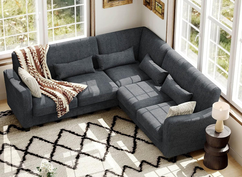 Belffin Fabric L Shaped Sofa Small Sectional Couch with Chaise Solid Corner Sofa Small L Couches 4 Seater Sofa Bluish Grey