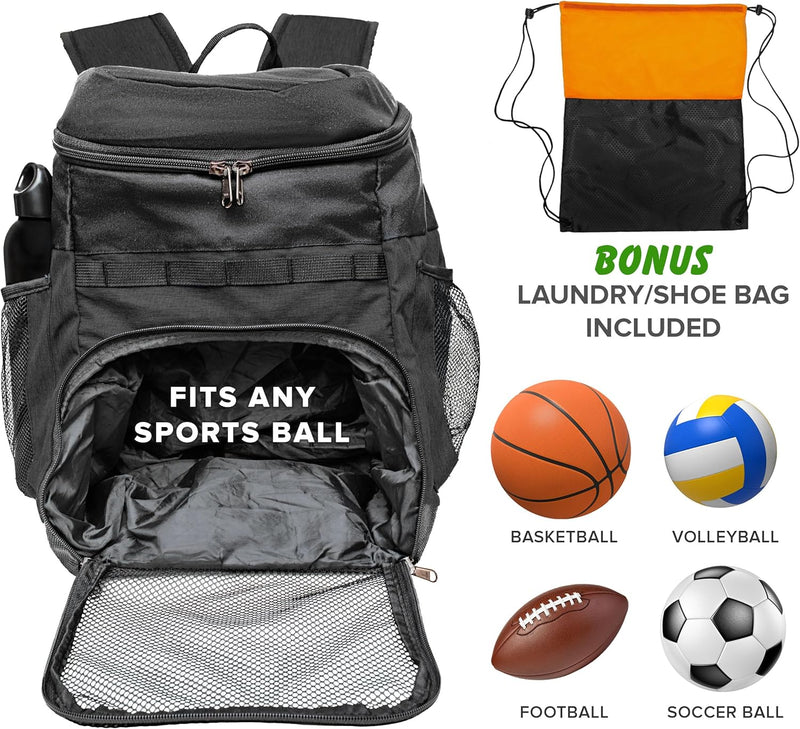 25L Basketball Backpack with Ball Compartment - for Sports Equipment, Gym, Travel