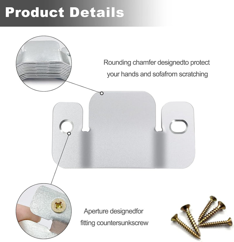 4 Pcs Sectional Couch Connectors Metal Couch Clips Sofa Connector Interlocking Furniture Connector with 10 Pcs Screws