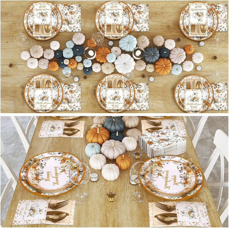 264 Pcs Thanksgiving Plates Napkins Disposable Cutlery Holder Set Thanksgiving Centerpieces for Table Decoration Dinner Autumn Leaves Fall Harvest Wedding Decoration