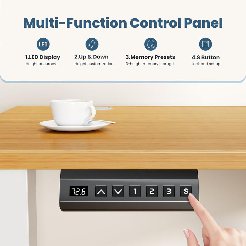 DUMOS Electric Height with Storage, 48 X 24 Inches Ergonomic Adjustable Memory Preset, Computer Stand up Desk Suitable for Home Office, Natural, 48 X 24-Drawer