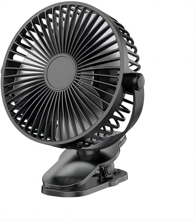 Compact Clip on Fan, 6 Inches - 5000Mah Rechargeable Battery Operated Fan for Baby Stroller, Personal Outdoors, Car Seat, Gym - Black