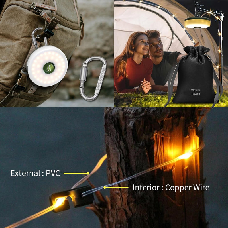 2 in 1 Camping String Lights Set - Outdoor Portable Stowable Camping Lights String & Lanterns, 8 Modes (32.8Ft) Retractable Camping Essentials Waterproof Camp Lights for Tent, Yard, Hiking