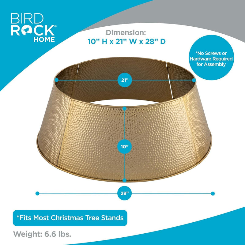 BIRDROCK HOME 4-Panel Hammered Metal Christmas Tree Collar - Stylish Holiday Tree Skirt Alternative - Durable Iron Construction Base Cover - Protects Tree Base from Pets - Easy Assembly - Gold