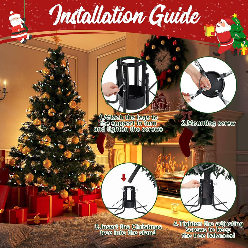 Christmas Tree Stand for Real Trees - Suitable for 1.5 to 4.3 Inch Tree Trunks, Providing Stable Support for up to 7 Feet of Christmas Trees, Secure Detachable Metal Christmas Tree Base