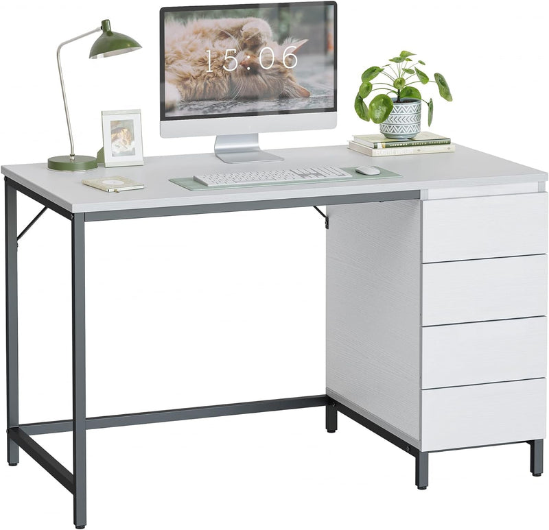 Cubicubi Computer Desk with 4 Wood Drawers, 47 Inch Home Office Desk with Large Storage Space, Modern Study Writing Desk for Bedroom, Natural