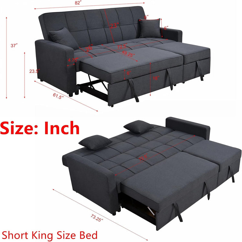 Convertible Sleeper Sofa Bed, 4-In-1 Sleeper Couch with Dual Pull Out Bed & Adjustable Backrest, Linen 3 Seaters Sectional Sleeper Sofa for Living Room, King Size,No.1-Black