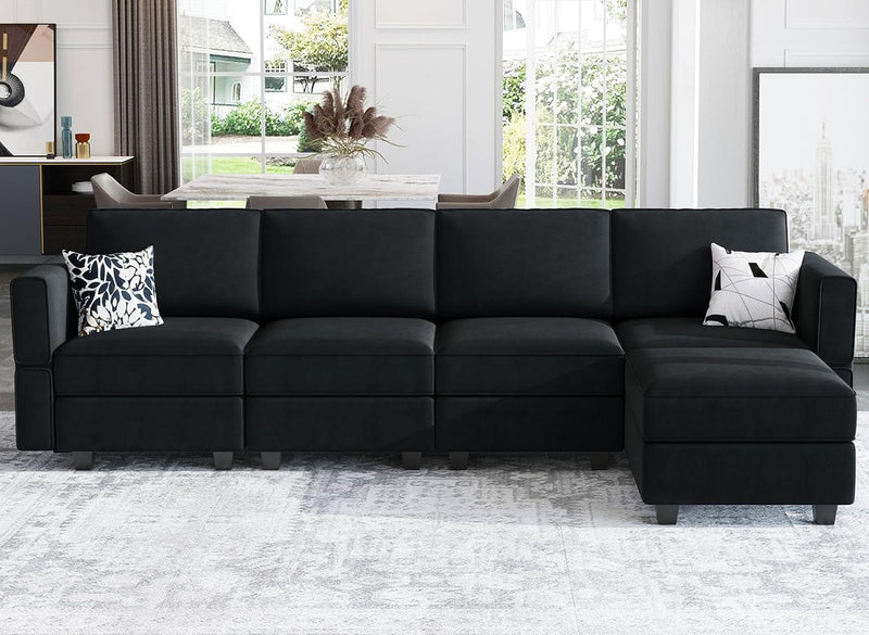 Belffin Modular Sectional Sofa with Storage Seat Oversized U Shaped Couch with Reversible Chaise Sofa Set with Ottoman Velvet Fabric Swatch Card
