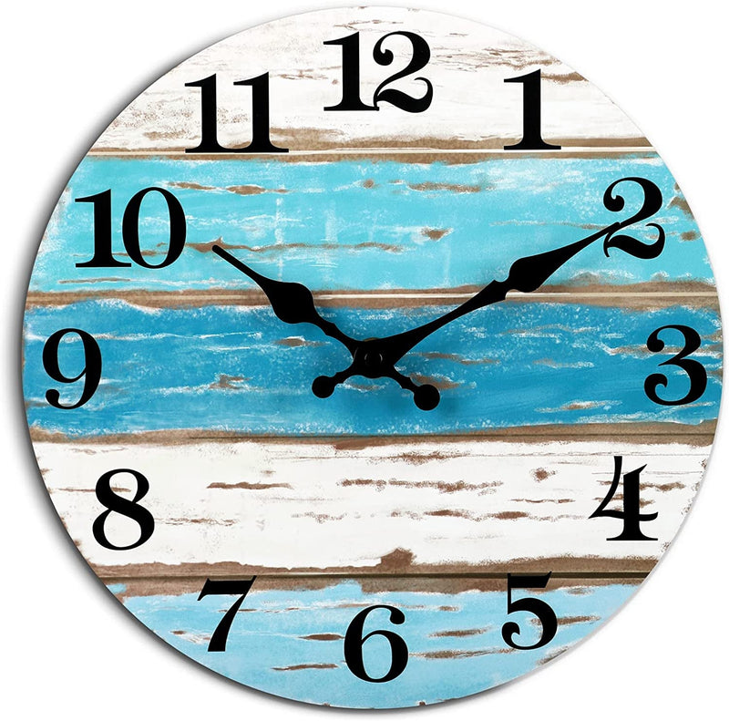 CHYLIN Wall Clock Silent Non Ticking Wall Clocks Battery Operated, Rustic Coastal Country Clock Decorative for Bathroom Kitchen(10 Inch)