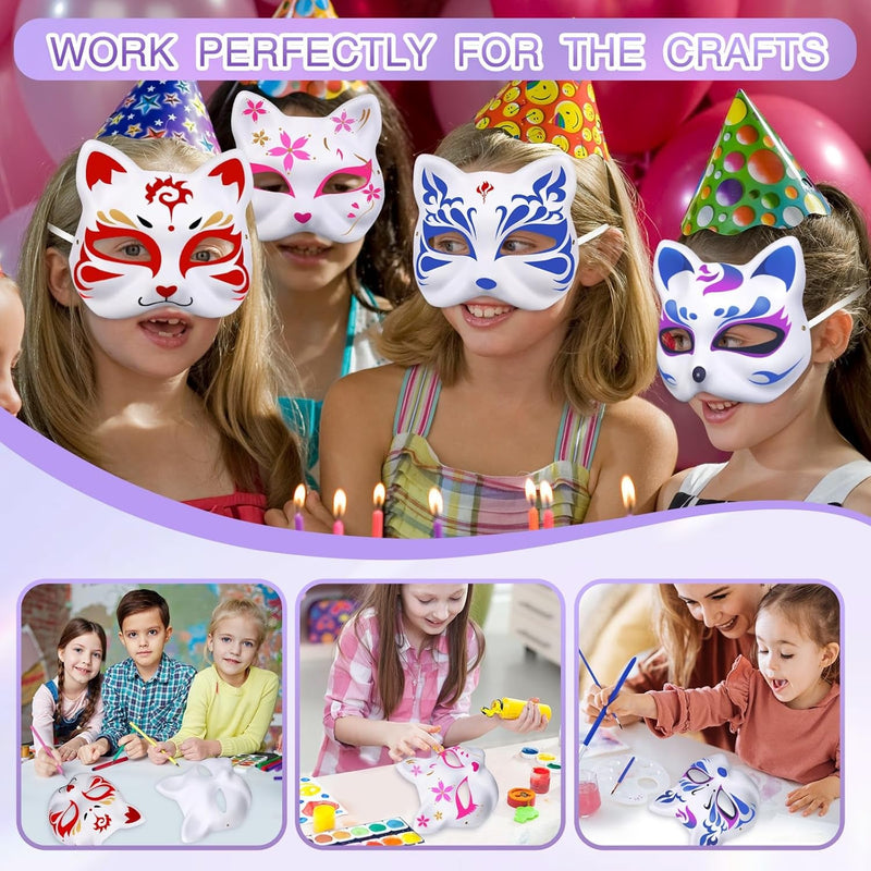 12 PCS Cat Masks White Paper Therian Cat Mask Blank Pulp Animal Masks Hand Painted for Kids Adults Women'S Costume Party Halloween Decoration Masquerade Cosplay DIY Craft