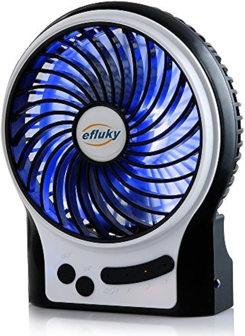 Efluky 3 Speeds Mini Desk Fan, Rechargeable Battery Operated Fan with LED Light, Portable USB Fan Quiet for Home, Office, Travel, Camping, Outdoor, Indoor Fan, 4.9-Inch, Black