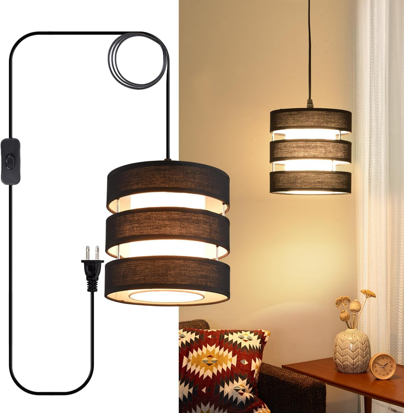 15 Feet Plug in Pendant Light, Black Extension Hanging Lantern Cord Cable with In-Line On/Off Switch