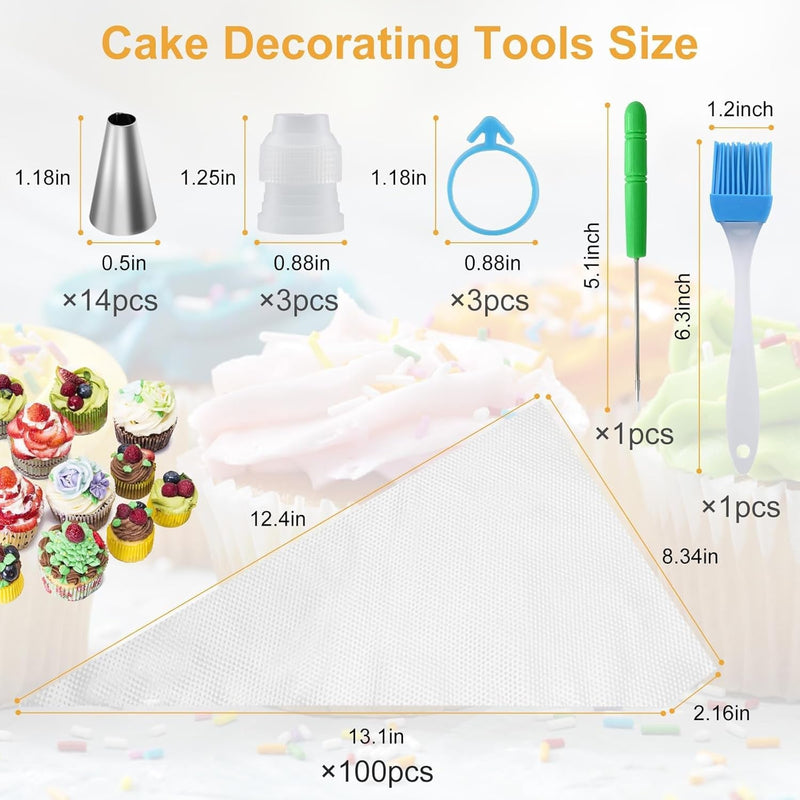 Firstake Piping Bags and Tips Set - 100Pcs Disposable Piping Bags, 12 Inch Icing Bags, Thickened Pastry Bags, anti Burst Frosting Bags, Non-Slip Cake Decorating Bags for Baking Cupcake and Cookies