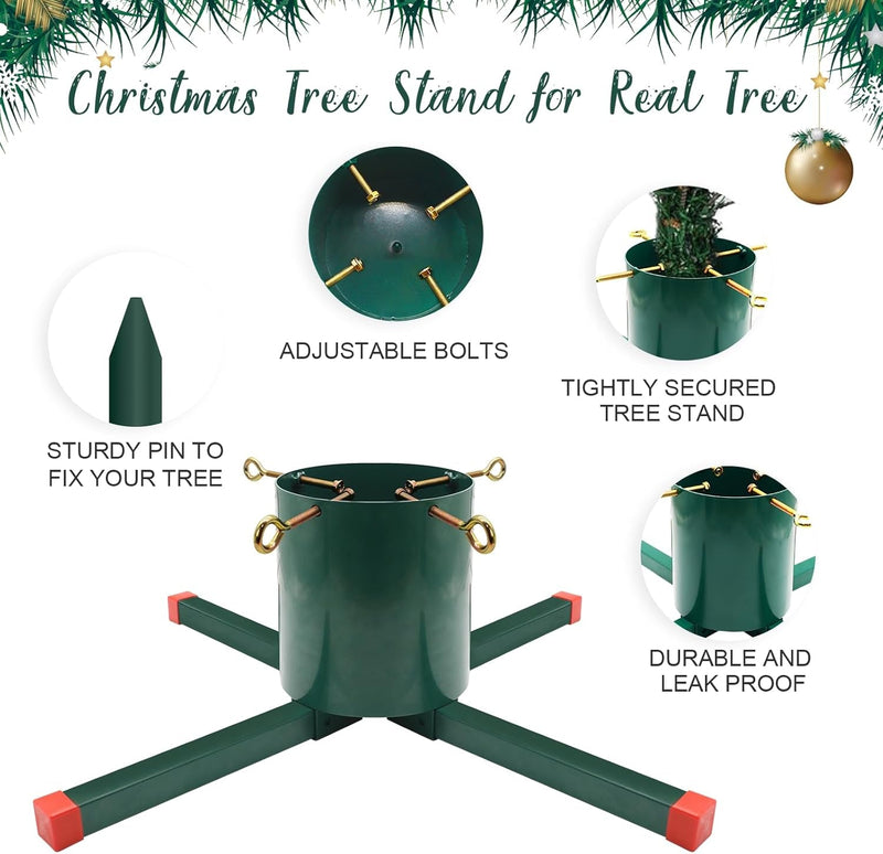 Christmas Tree Stand Base, Welded Steel Christmas Tree Stand, Christmas Tree Stand for Real Trees, Can Accommodate Live Trees 8 Feet Long, Green