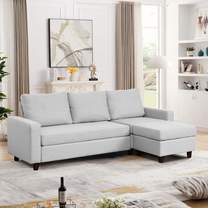 Babion L-Shaped Sofa Couch, Gray Couch, 68 Inch Sectional Couches for Living Room, Small Couches for Small Spaces, Comfy Couch with Reversible Chaise, Sleeper Sofa Bed for Apartment, Light Grey