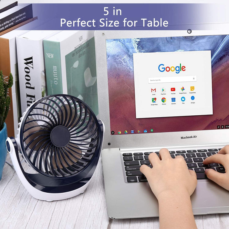 Aluan Desk Fan Small Table Fan with Strong Airflow Quiet Operation Portable Fan Speed Adjustable Head 360°Rotatable Mini Personal Fan for Home Office Bedroom Table and Desktop 5.1 Inch